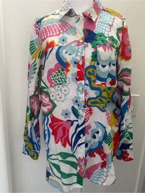 Boden Sienna 100% Linen Shirt Ivory Exotic Escape Print Size: 6R (Regular)